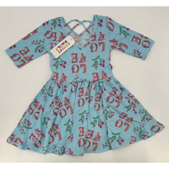 Dot Dot Smile Girl's Ballerina Twirl Dress sz 3-4 NWT LOVE Floral Blue - Picture 3 of 6